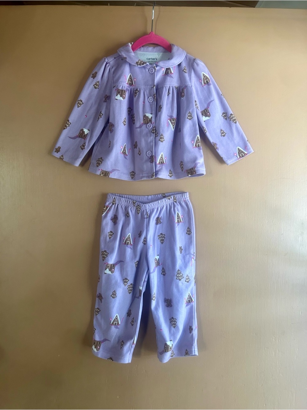 Carter's Lavender Girls' Two-Piece Pajama Set with Gingerbread House Print